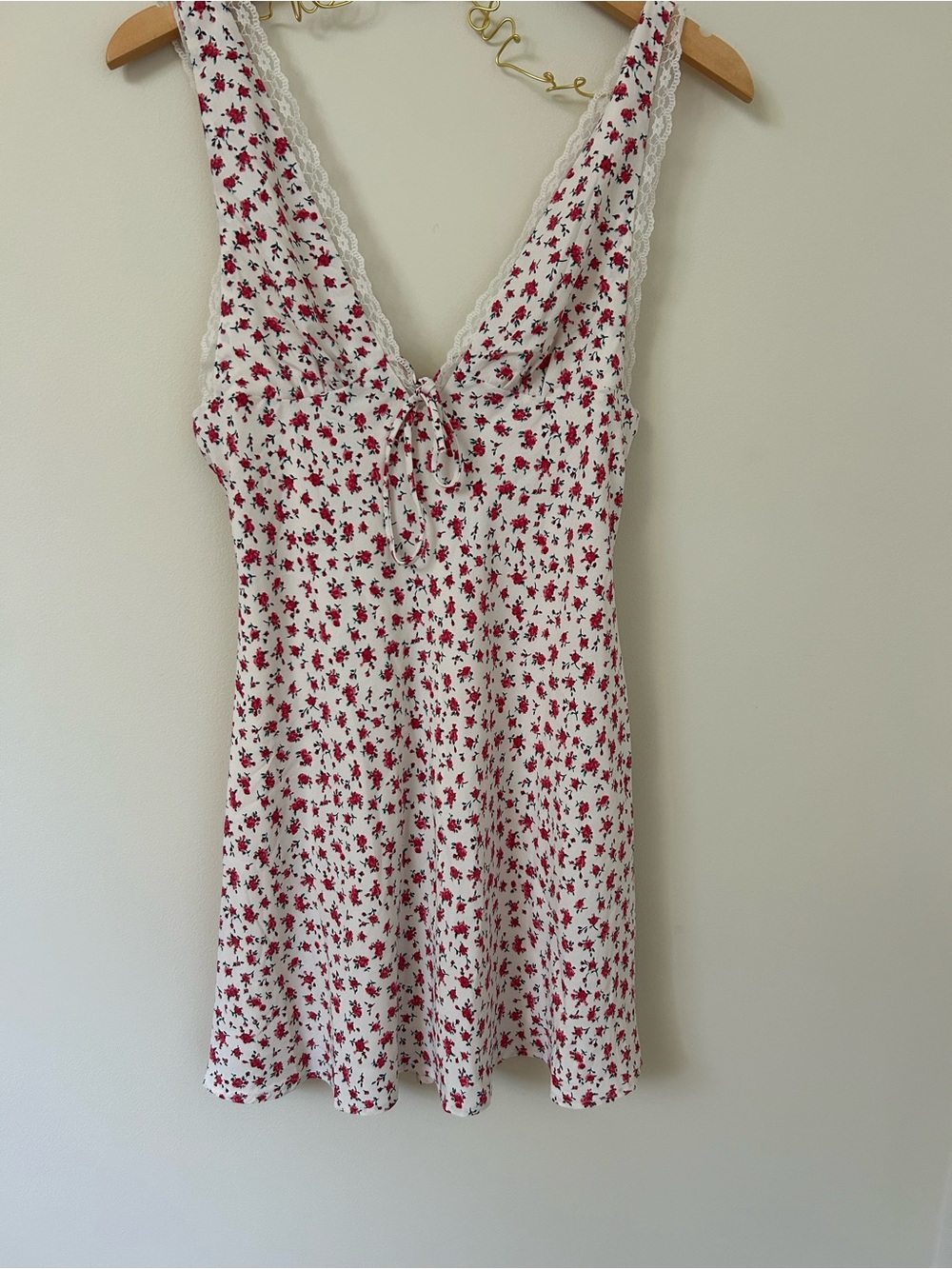 White Floral Slip Dress with Red Print